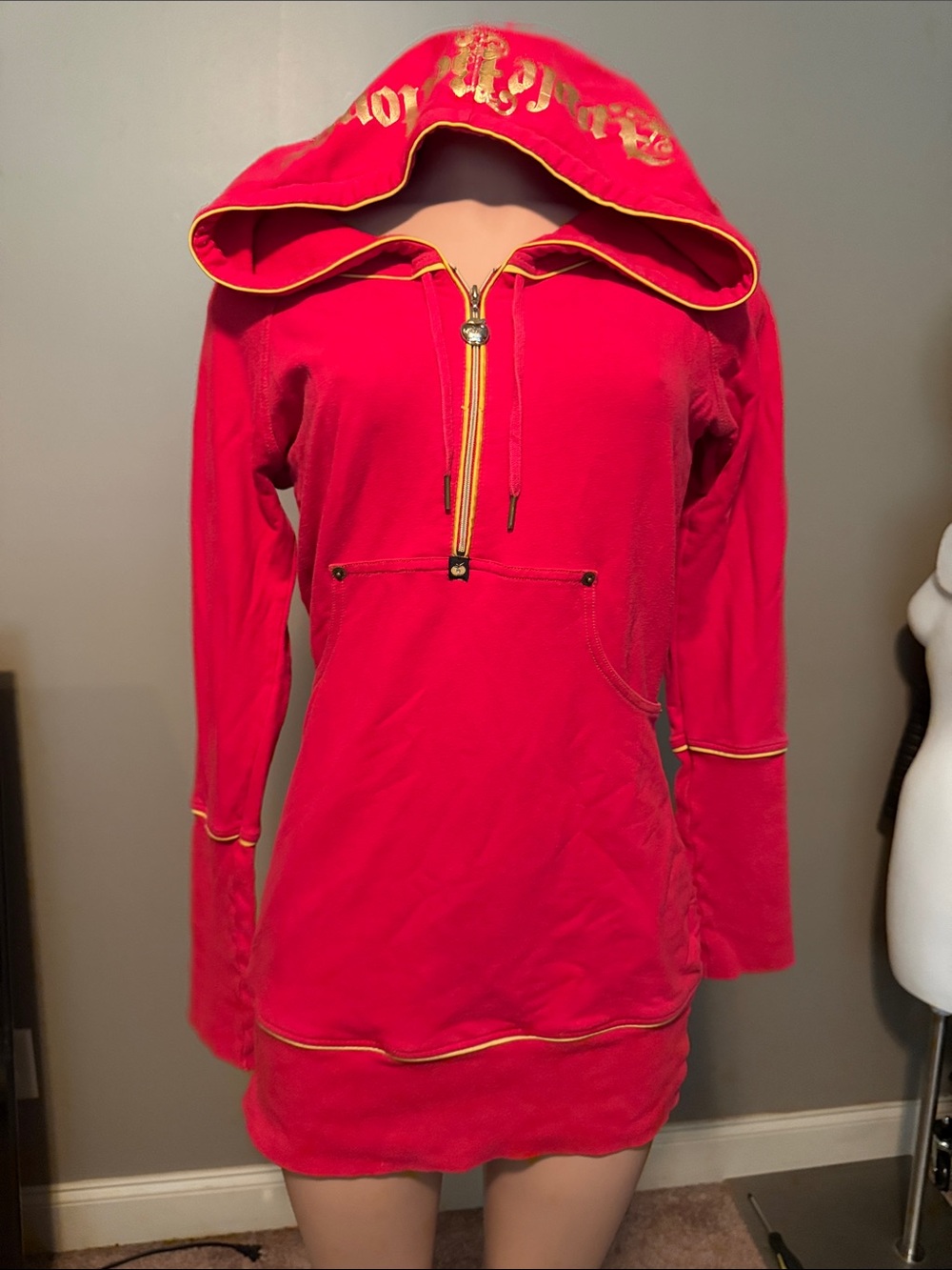 Apple Bottoms Red Hoodie Tunic with Gold Trim